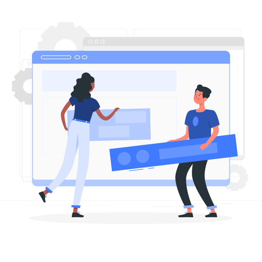 Illustration eines digitalen Netzwerks mit Menschen, Datenservern und Cloud-Technologie – Symbolbild für IT-Infrastruktur und Teamarbeit